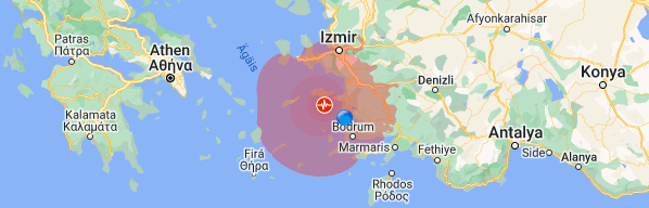 8. Reise - Segelrevier Türkei - Cesme über Esek Adani - die Eselinsel (nördlichster Punkt) zurück bis Port Iasos - 29.08.2022 - 04.09.2022 7 Erdbeben Samos 31082022