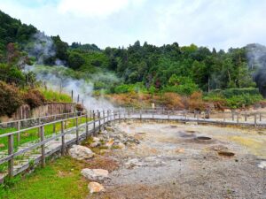 Das portugiesische Nationalgericht - zubereitet in den Caldeiras das Furnas von Sao Miguel